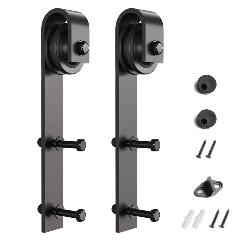 SMARTSTANDARD Sliding Barn Door Hardware Hangers 2pcs (Black) (J Shape Hangers) - Image 1